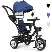 JEOBEST Dreirad-Kinderwagen Dreirad 4 in1 Kinderdreirad Kinder Fahrrad mit Schubstange, Schubstange +Klappverdeck +Drehbarer Sitz +Schubstange +Getränkehalter