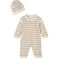 vertbaudet Overall Baby-Set aus gestreiftem Strick: Overall & Mütze