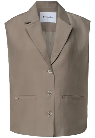 Street One - Weste in A-Linie mit Reverskragen dark beige - Gr. - 36