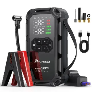 POPDEER PD-JA66 6000A Jump Starter with 160PSI Air Compressor Inflatable Pump LCD Display USB Port LED Light for All Gas