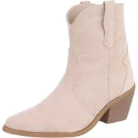 Ital-Design Damen Western Boot Velours-Optik Blockabsatz Westernstiefelette (92157802) Blockabsatz Stiefeletten in Beige