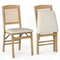 COSTWAY Esszimmerstuhl (2er Set), klappbar Klappstühle gepolstert Holz, Rattan 180kg