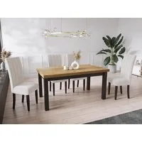WFL GROUP Esstisch Gemini ausziehbar rechteckig modern mit schwarzen Holzbeinen (MADE IN EU, 5 Gr. – 120/140/160/170/200 cm ausziehbar auf 160/180/210/250/300 cm), platzsparender Tisch in Holzoptik für Küche, Esszimmer oder Wohnzimmer