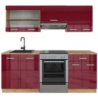Vicco Küchenzeile R-Line, Rot Hochglanz/Goldkraft Eiche/Goldkraft Eiche, 200 cm ohne ...