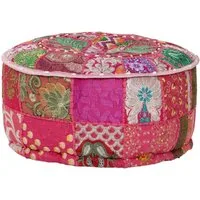 vidaXL Polsterhocker Patchwork Sitzpouf Rund Baumwolle Handgefertigt 40x20 cm Rosa (1 St)