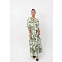 Elara Maxikleid Damen Maxikleid mit Blattmuster, V-Ausschnitt und Halbärmeln (1-tlg) ohne Details