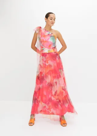bonprix One-Shoulder-Kleid mit plissiertem Tüllrock, pink, Gr.36, Sommerliches Abendkleid mit plissiertem Tüllrock und Schleifendetail an der Schulter - Mit seinem Alloverdruck macht es jedes Teil zu einem Unikat.