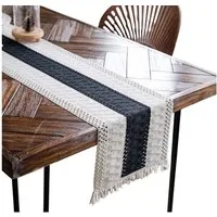 LAPAPRO Tischläufer Baumwoll Leinen Tischläufe,Hohlweben Bauernhaus Stil Tischdekoration, 30cm wide and 120 cm long