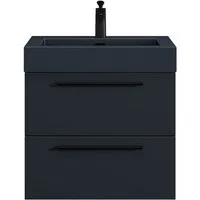 doporro Badmöbel-Set Waschtisch mit Unterschrank Soft-Close mit 2 Schubladen Quadratto, Holzbeschichtung, Mineralguss-Waschbecken