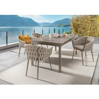 Destiny Garten-Essgruppe MOLINO IMOLA 4 Se + Ausziehtisch 165/ 215x100cm, taupe, (Set, 5-tlg., 4 Stapelsessel inkl. Sitzkissen, 1 Tisch mit Synchronauszug), Aluminium, Rope, Polywood