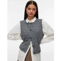 Vero Moda Strickweste VMNOVAH SL O-NECK BUTTON VEST NOOS Materialmix, loose fit