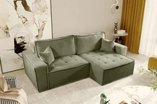 Ecksofa Schlafsofa FLOSI Stoff Raven Grün Ottomane Rechts