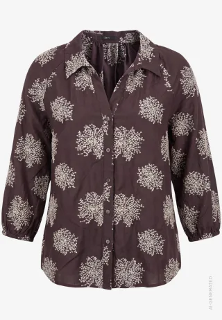 zero - Oversized-Bluse 3/4 Arm mit Stickerei Brown/Beige - Gr. - 44