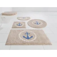 Grund Badematte Port Louis, Höhe 20 mm, rutschhemmend beschichtet, fußbodenheizungsgeeignet, Kunstfaser, rechteckig, Design mit Anker, maritim, Made in Europe