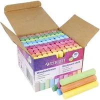 WESTCOTT Malkreide Kreide 100 Stück Mix, Vorteilspack Tafelkreide 1,2cm ⌀ Bunt, (Vorteilspack, 100-tlg), staubarm & leicht abwischbar