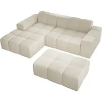 PROMETO Möbel Ecksofa Sofa mit Hocker, Couch L-Form Veloursstoff Fogo