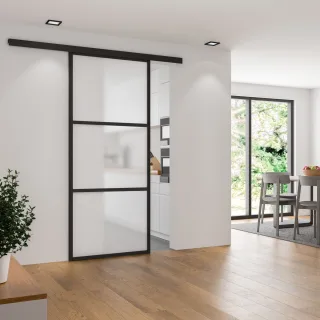 Loftschiebetür Wunschmaß Alu-Profil schwarz beschichtet Milchglas Komplettset