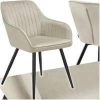tectake Esszimmerstuhl Polstersessel gepolstert, in Samtoptik, gesteppt, 58 x 62 x 82 cm (Küchenstuhl Marilyn in creme/schwarz, 1 St), durchgehende Lehne, Stahlbeine, bodenschonend, Belastbarkeit 120 kg