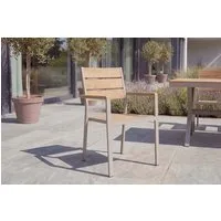 riess-ambiente Gartenstuhl DESIGNO natur/greige - Aluminium, Holzoptik, stapelbar, wetterfest, (Einzelartikel, 1 St), Moderner Gartenstuhl mit Armlehnen - ideal für Balkone und Terrassen
