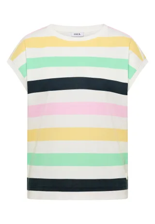 CECIL - T-Shirt mit Multicolor Streifen vanilla white - Gr. - L