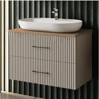 Karen Waschtisch-Set Waschtisch mit Unterschrank Liana, (Komplett-Set, Standartmäßig 3-Teilig (Unterschrank, Konsole, Waschbecken), 3-St., Der Lieferumfang umfasst Unterschrank, Konsole und Waschbecken), Pastellfarben, Riffeloptik, Bügelgriffe, Softc