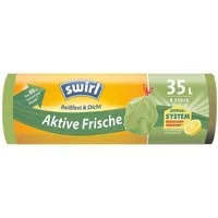 Swirl Müllbeutel Aktive Frische, 9 Stück/ Rolle, mit Zugband, 35 Liter, grün, mit Duft