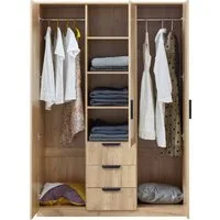 en.casa Kleiderschrank »Eiselfing« 3 Türen, 4 Fächer, 3 Schubladen 176x120x52 cm Eiche