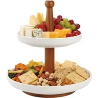 Cheffinger Servierschale Etagere Servierschale Servierständer Snackschale 2 Etagen Cheffinger, Material: Keramik, Holz
