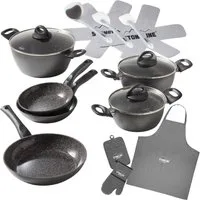 STONELINE Topf-Set STONELINE® 17-teiliges Koch-Set, mit Glasdeckeln, Keramik, Aluminium (Set, 17-tlg), mit echten Steinpartikeln, induktionsgeeignet
