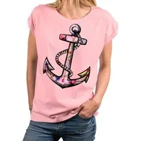 MAKAYA Tunikashirt Damen Top mit Blumen Motiv Sommer T-Shirt Oversize Print Blumenmuster (Kurzarm, Weiß, Rosa, Grau) große Größen