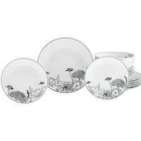 CreaTable Kombiservice Luna Black Flower (18-tlg), 6 Personen, Porzellan