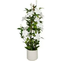 Kunstpflanze CLEO, Grün, Weiß, Kunststoff, Clematis, Koopman, Höhe 98 cm, mit cremeweißem Kunststofftopf, Ø 35 cm