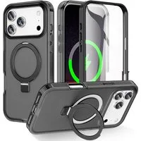 Wigento Handyhülle Für Apple iPhone 17 Pro Max Skin Feel MagSafe Ringhalter Hülle Schwarz, 360 Grad MagSafe Frosted Skin Feel Hülle