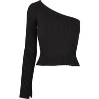 URBAN CLASSICS Rundhalspullover Urban Classics Damen Ladies Short Rib Knit One Sleeve Sweater (1-tlg)
