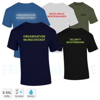 Individualisierbares T-Shirt | mit Wunschtext vorn und hinten 2-zeilig | Größe S-5XL | Shirt-Farbe und Schriftfarbe wählbar | 100% Baumwolle hellgrau (light-grey-melange) S neongelb