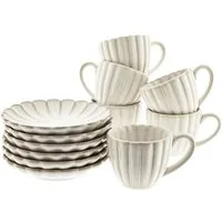 Almina Kaffeeservice Bloomy Mokkatassen-Set mit Untertellern 75 ml aus Porzellan - 12-tlg (12-tlg), Porzellan