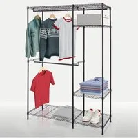 Floordirekt Kleiderständer Edward, offener Kleiderschrank mit individuell verstellbaren Ablagen, (2 Kleiderstangen & Ablagen, 1 St., 120 x 45 x 180 cm), hohe Tragkraft, einfacher Aufbau, aus pulverbeschichtetem Stahl