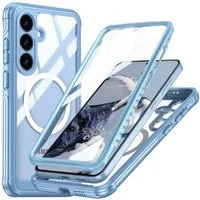 Wigento Handyhülle Für Samsung Galaxy S25 Plus MagSafe Full 360 Hybrid Bumper Hellblau, Full Body, MagSafe-Unterstützung, präzise Passform