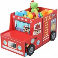 relaxdays Spielzeugtruhe Spielzeugkiste Feuerwehr