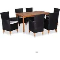 vidaXL Garten-Essgruppe 7-tlg. Garten-Essgruppe Poly Rattan Schwarz und Braun, (6-tlg)