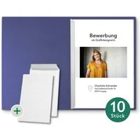 STRATAG Bewerbungsmappe Lederstruktur - 10 Stück 1-tlg mit 1 Klemmschiene & B4 Versandtaschen (Set, 10-St., mit hochwertiger Relief-Prägung BEWERBUNG), direkt vom Hersteller STRATAG - handgefertigt in Deutschland