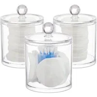 relaxdays Wattestäbchenspender Wattestäbchen Aufbewahrung 3er Set, transparent