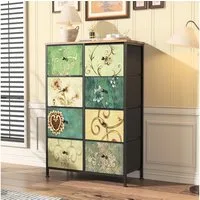 PXloue Kommode Sideboard Schubkastenkommode, 8 Schubladen, Retro-Stil, Blumenstoff, Breite 67,5cm