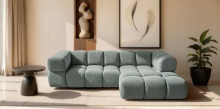 Ecksofa Designersofa BLANCHE in Stoff Puente Mintgrün Ottomane Rechts