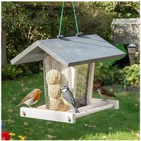 Zooprinz Vogelhaus zum aufhängen mit Sitzstangen, Schutzdach, Seil für Wildvögel, Plexiglasscheiben, wetterfestes Vollholz