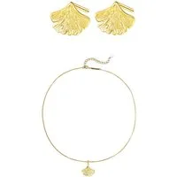 Hey Happiness Ohrring und Ketten Set Ginkgo-Blatt, Edles Damenset, Ginkgo Blatt Motive in 925er Silber
