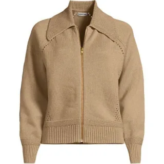 Baumwoll-Zippercardigan mit großem Kragen DRIFTER, Damen,  Braun, Baumwolle, by Lands' End