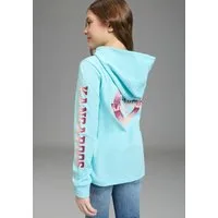 KangaROOS Langarmshirt Kangaroos Kapuzenshirt mit Ärmeldruck gerade Passform, bedrucktes Design, mit Kapuze, aus 100% Baumwolle