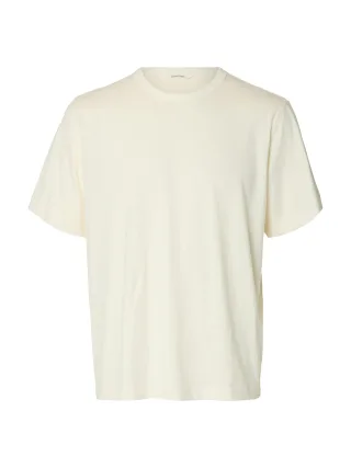 SELECTED MEN - SLHLEON SLUB SS O-NECK TEE Egret - Gr. - L