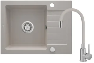 Neuesbad Set: Granitspüle ZQZ_511A + Armatur BOC_5720 + Zubehör, Beige NB1DEZQZG511A1